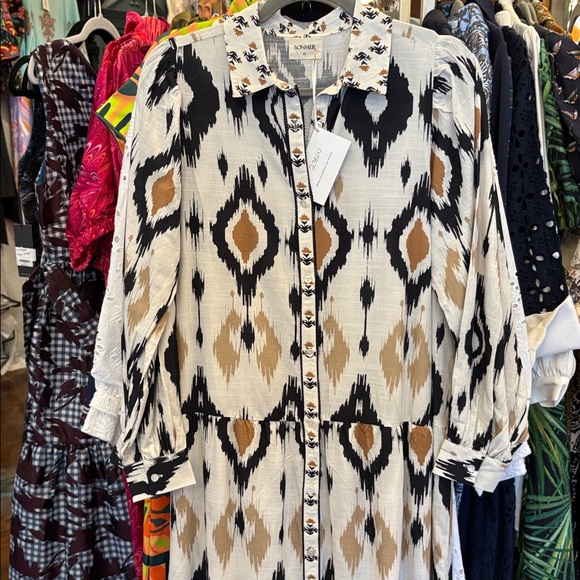 Sonmer CARMEN DRESS ECRU Elegant Black and Cream Maxi Dress NWT Cotton - Picture 4 of 4